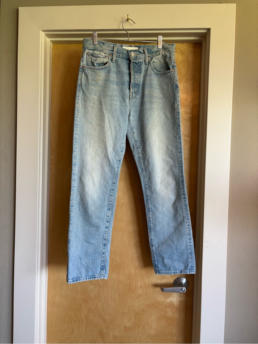 MOTHER Superior High Rise Button Fly Straight Leg Jeans Light Wash Size 28